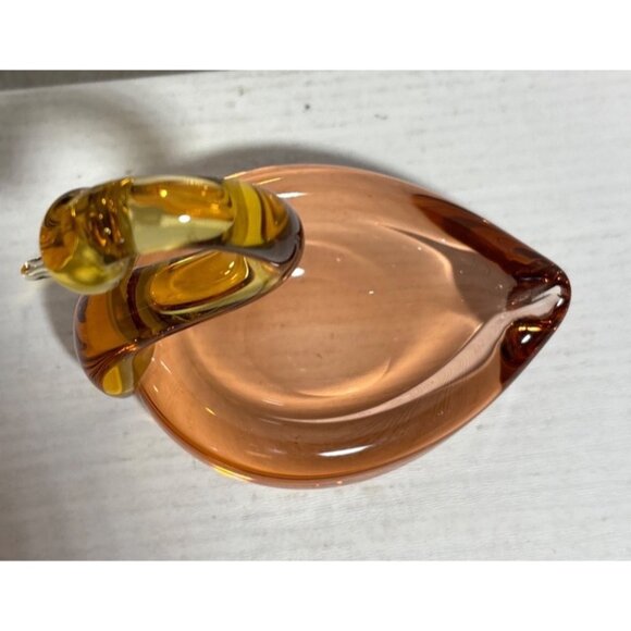 Vintage Art Glass Amber Yellow Bohemia Crystal Swan Trinket Dish 4.5” Tall - Picture 4 of 9